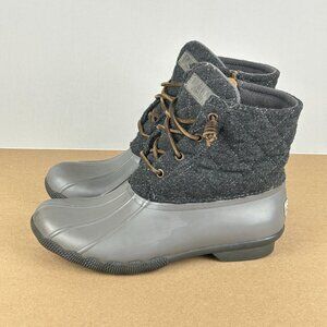 Sperry Saltwater Quilted Duck Boots Womens 7 Gray Side Zip Lace Up Waterproof